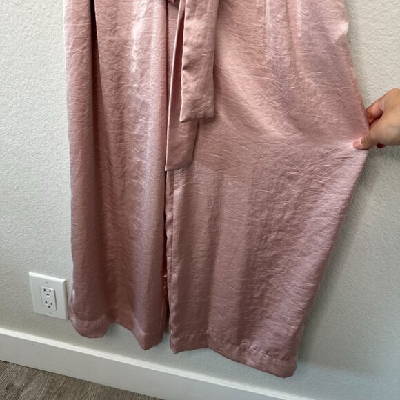 Revolve Overlover Blush Pink Satin Jumpsuit Wide Leg V Neck Button Front S - Picture 4 of 7